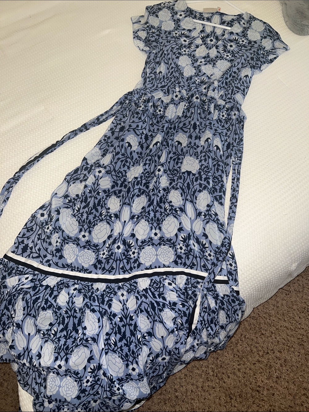 Blue Floral Wrap Maxi Dress with Tie Waist